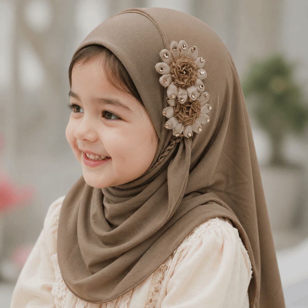 Ethnic Fashion Girls - Hiyab Infantil con Flores, Estilo Étnico,