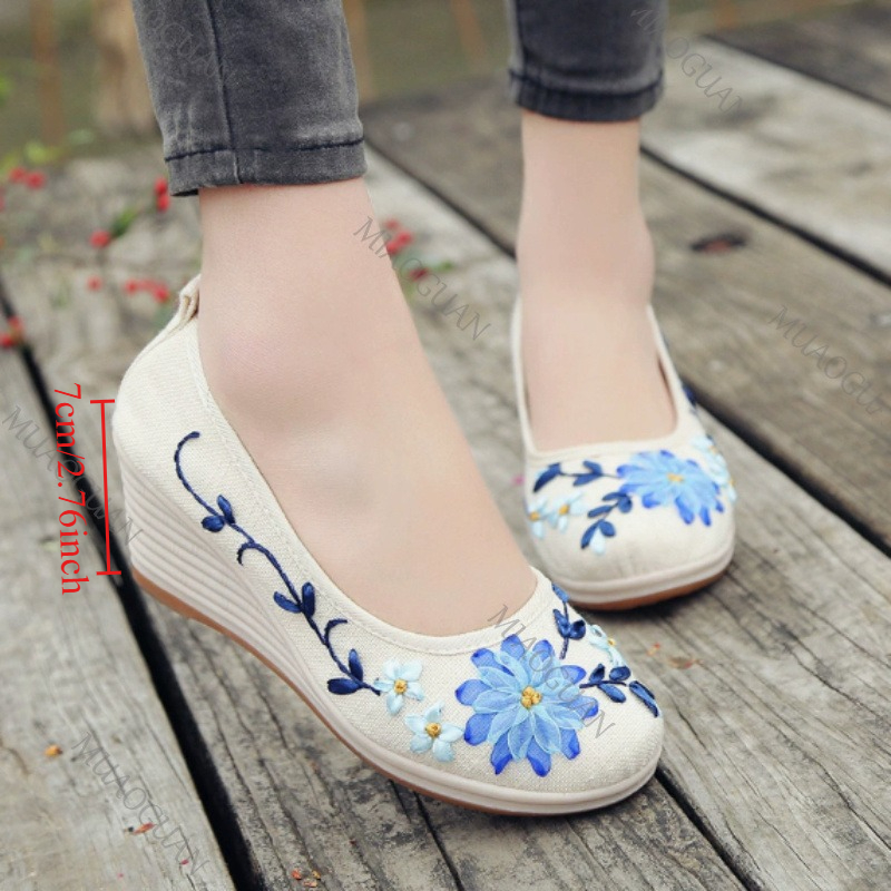 Ethnic Fashion Women - Zapatos de Plataforma con Cuña Bordados
